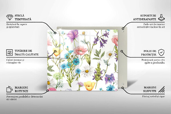 Glas Herdabdeckplatte Blumenillustration