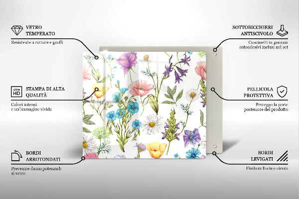 Glas Herdabdeckplatte Blumenillustration