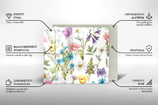 Glas Herdabdeckplatte Blumenillustration