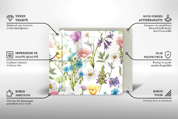 Glas Herdabdeckplatte Blumenillustration
