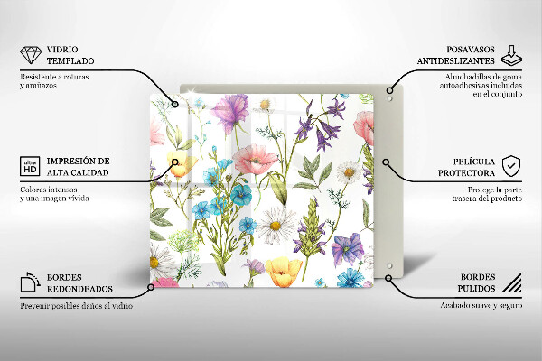 Glas Herdabdeckplatte Blumenillustration