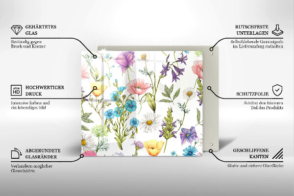 Glas Herdabdeckplatte Blumenillustration