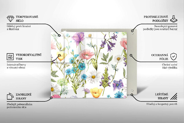 Glas Herdabdeckplatte Blumenillustration