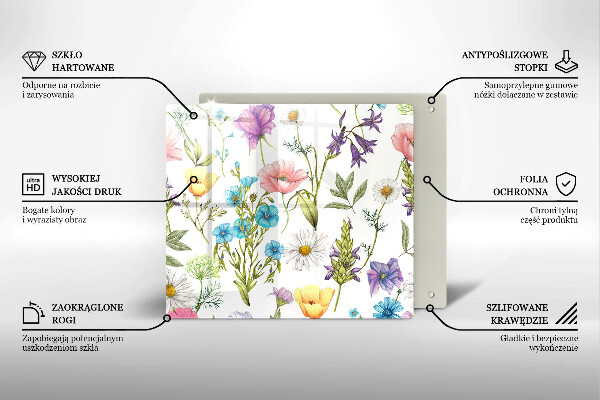 Glas Herdabdeckplatte Blumenillustration