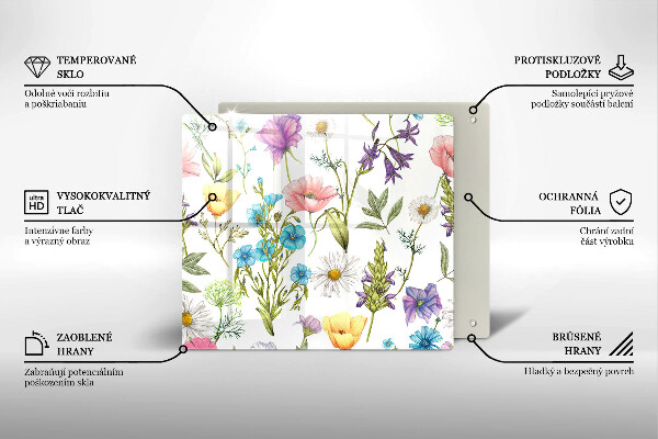 Glas Herdabdeckplatte Blumenillustration