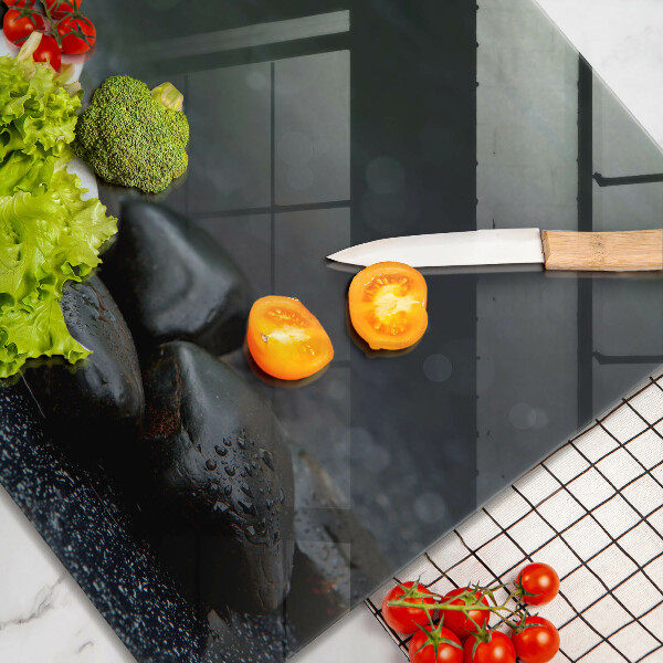 Glas Herdabdeckplatte Zen-Steine mit weißen Blüten