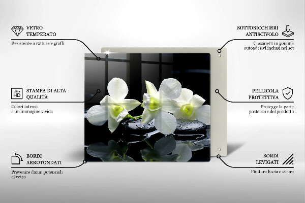 Glas Herdabdeckplatte Weiße Blumen in Zen-Wasser