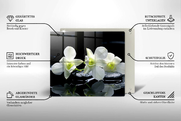 Glas Herdabdeckplatte Weiße Blumen in Zen-Wasser