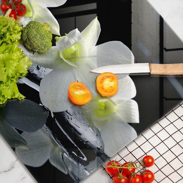 Glas Herdabdeckplatte Weiße Blumen in Zen-Wasser