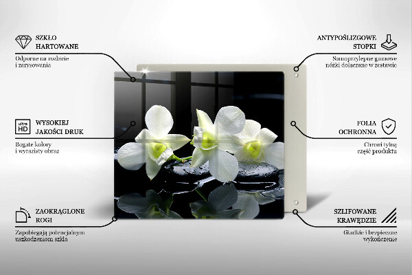 Glas Herdabdeckplatte Weiße Blumen in Zen-Wasser