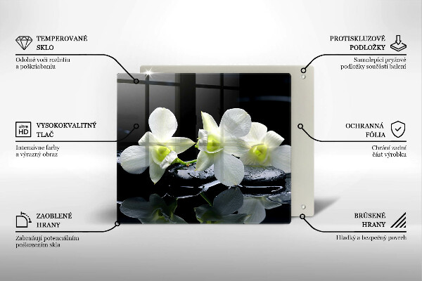 Glas Herdabdeckplatte Weiße Blumen in Zen-Wasser