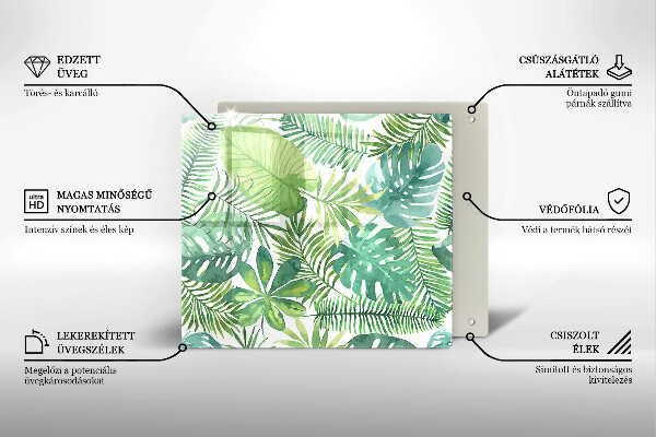 Glas Herdabdeckplatte Aquarell-Boho-Blätter