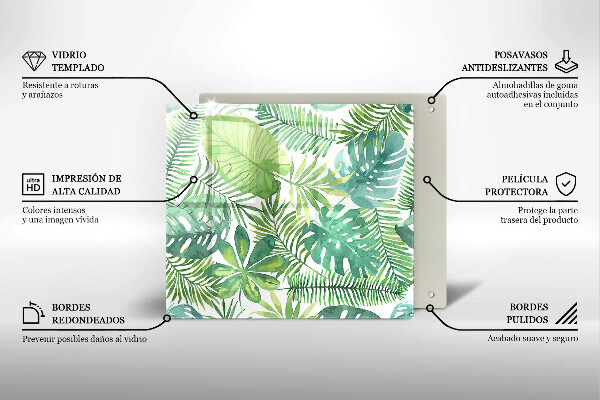 Glas Herdabdeckplatte Aquarell-Boho-Blätter