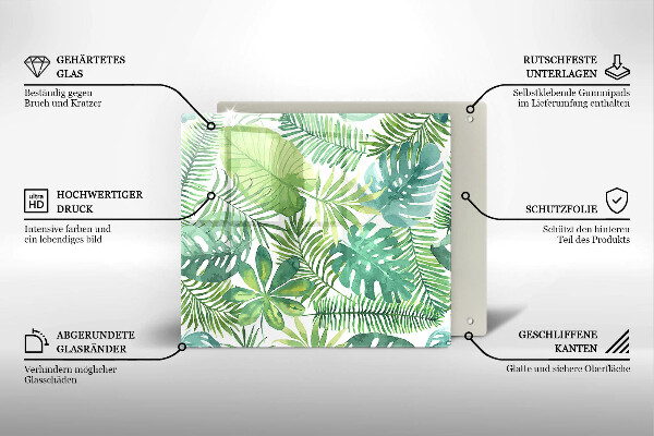 Glas Herdabdeckplatte Aquarell-Boho-Blätter