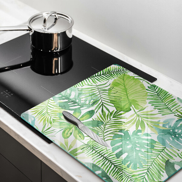 Glas Herdabdeckplatte Aquarell-Boho-Blätter