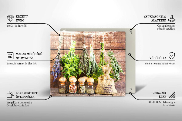 Glas Herdabdeckplatte Kräuter Gewürze und Holz