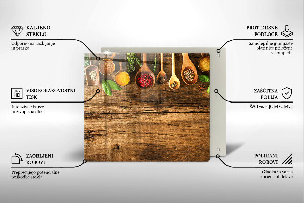 Glas Herdabdeckplatte Holzlöffel mit Gewürzen