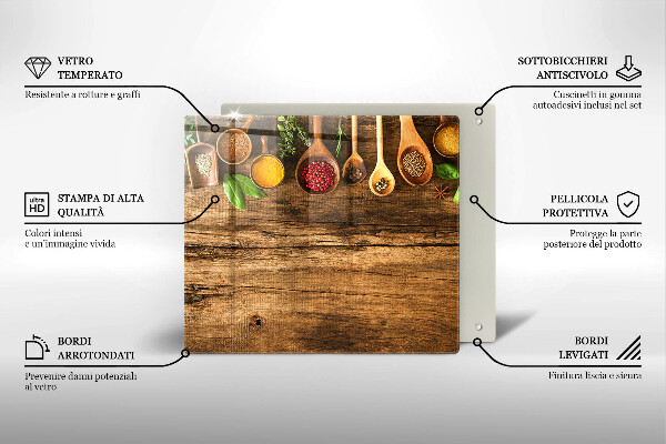 Glas Herdabdeckplatte Holzlöffel mit Gewürzen