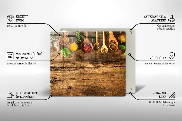 Glas Herdabdeckplatte Holzlöffel mit Gewürzen