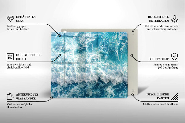 Glas Herdabdeckplatte Meerwasserwellen
