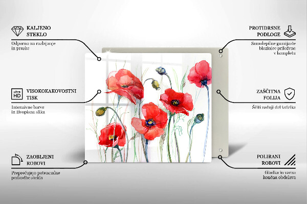 Glas Herdabdeckplatte Rote Mohnblumen