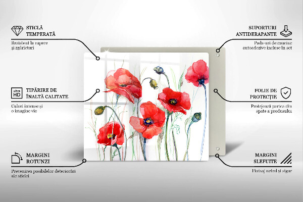 Glas Herdabdeckplatte Rote Mohnblumen