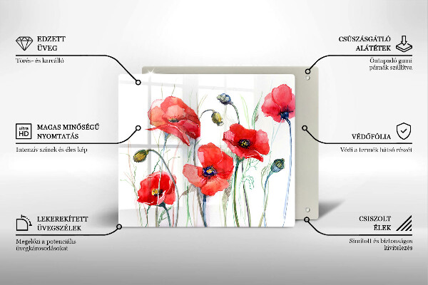 Glas Herdabdeckplatte Rote Mohnblumen