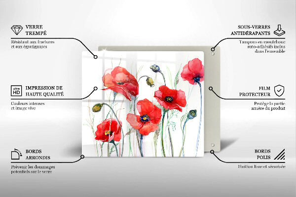 Glas Herdabdeckplatte Rote Mohnblumen