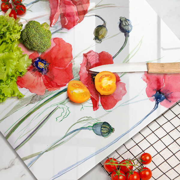 Glas Herdabdeckplatte Rote Mohnblumen