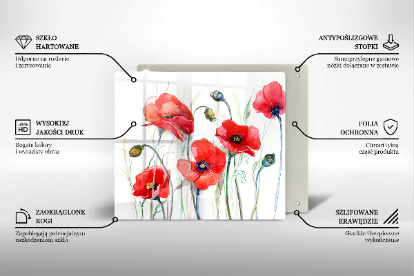 Glas Herdabdeckplatte Rote Mohnblumen