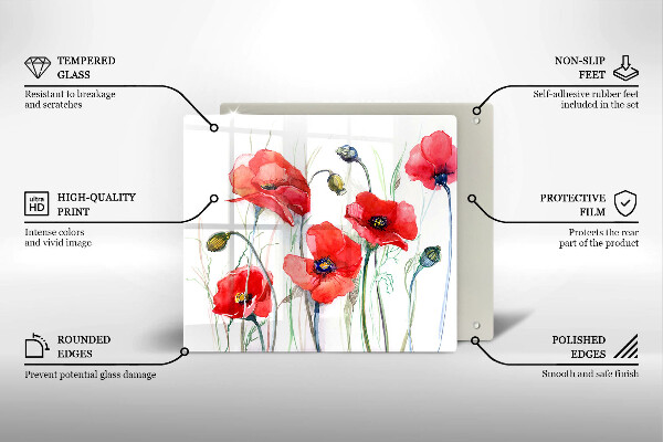 Glas Herdabdeckplatte Rote Mohnblumen