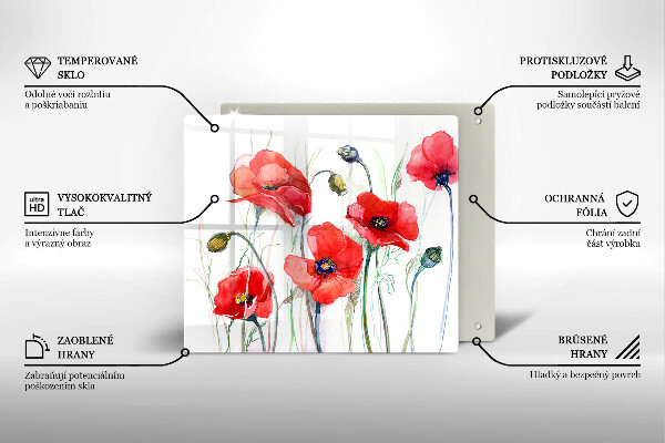 Glas Herdabdeckplatte Rote Mohnblumen