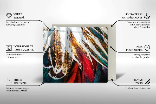 Glas Herdabdeckplatte Boho-Vogelfedern