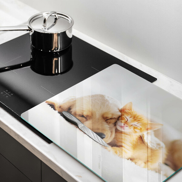 Glas Ceranfeldabdeckung Tiere Hund und Katze