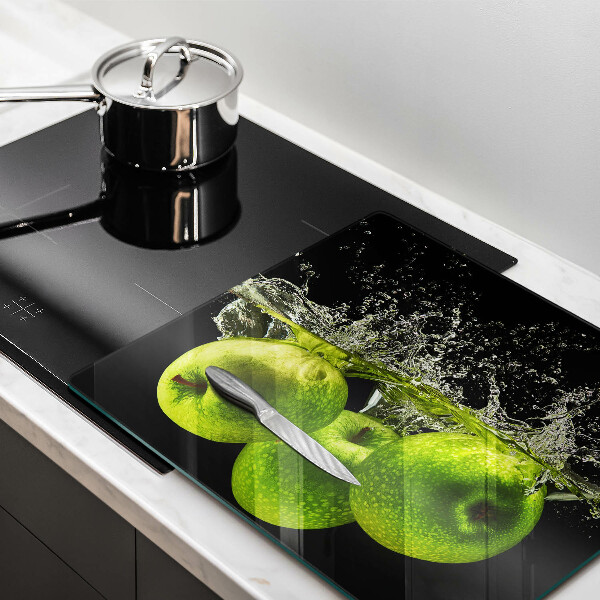 Glas Herdabdeckplatte Grüne Äpfel und Wasser
