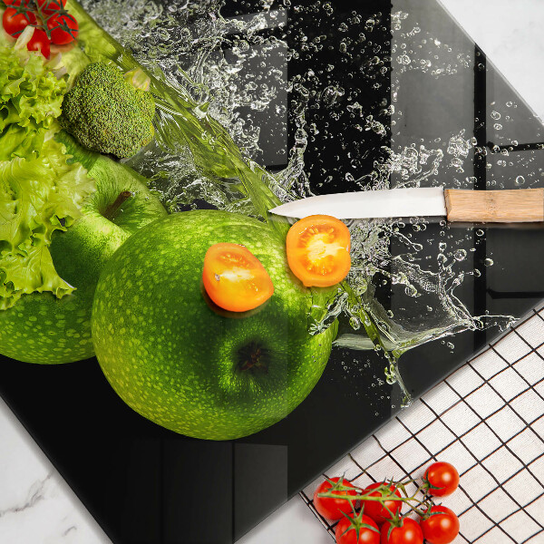 Glas Herdabdeckplatte Grüne Äpfel und Wasser