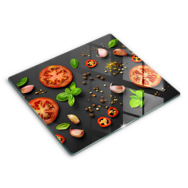 Glas Herdabdeckplatte Tomaten und Gewürze