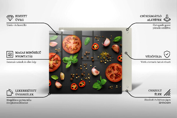 Glas Herdabdeckplatte Tomaten und Gewürze