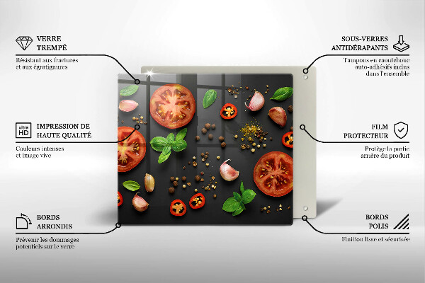 Glas Herdabdeckplatte Tomaten und Gewürze