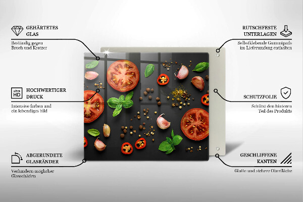 Glas Herdabdeckplatte Tomaten und Gewürze
