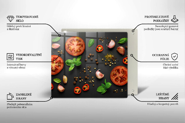 Glas Herdabdeckplatte Tomaten und Gewürze