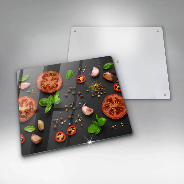 Glas Herdabdeckplatte Tomaten und Gewürze