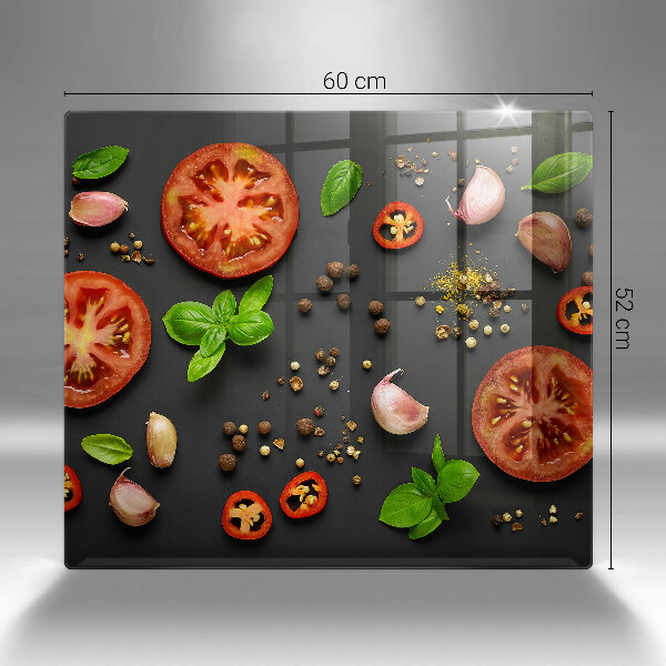 Glas Herdabdeckplatte Tomaten und Gewürze