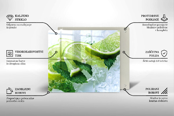 Glas Herdabdeckplatte Limette Minze und Eis