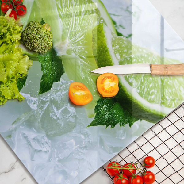 Glas Herdabdeckplatte Limette Minze und Eis