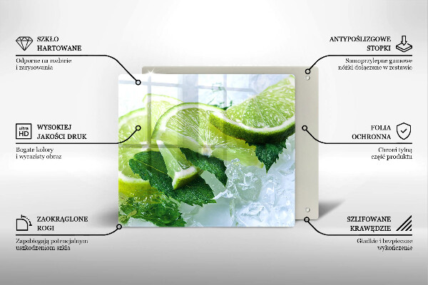 Glas Herdabdeckplatte Limette Minze und Eis