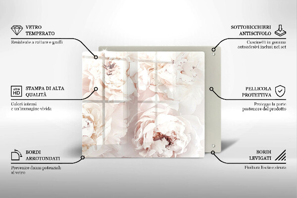 Glas Ceranfeldabdeckung Pastellfarbene Pfingstrosen