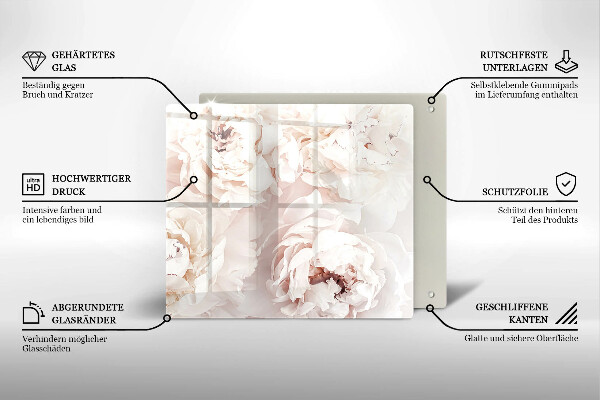Glas Ceranfeldabdeckung Pastellfarbene Pfingstrosen
