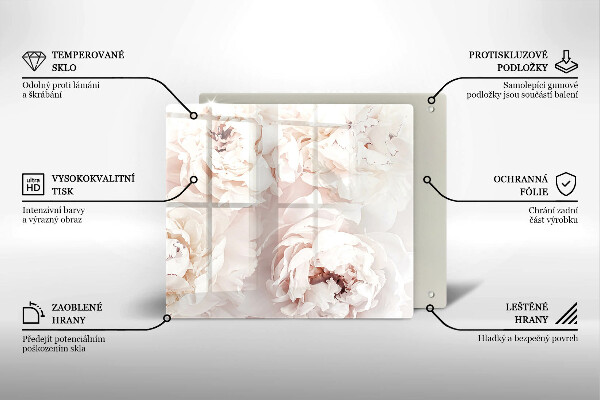 Glas Ceranfeldabdeckung Pastellfarbene Pfingstrosen