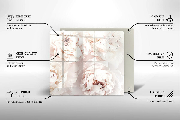 Glas Ceranfeldabdeckung Pastellfarbene Pfingstrosen